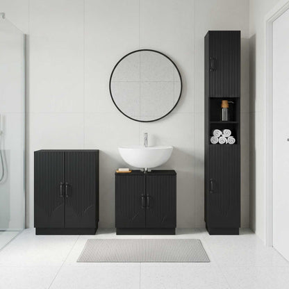 3 Piece Bathroom Cabinet Set HOORN Black Engineered Wood