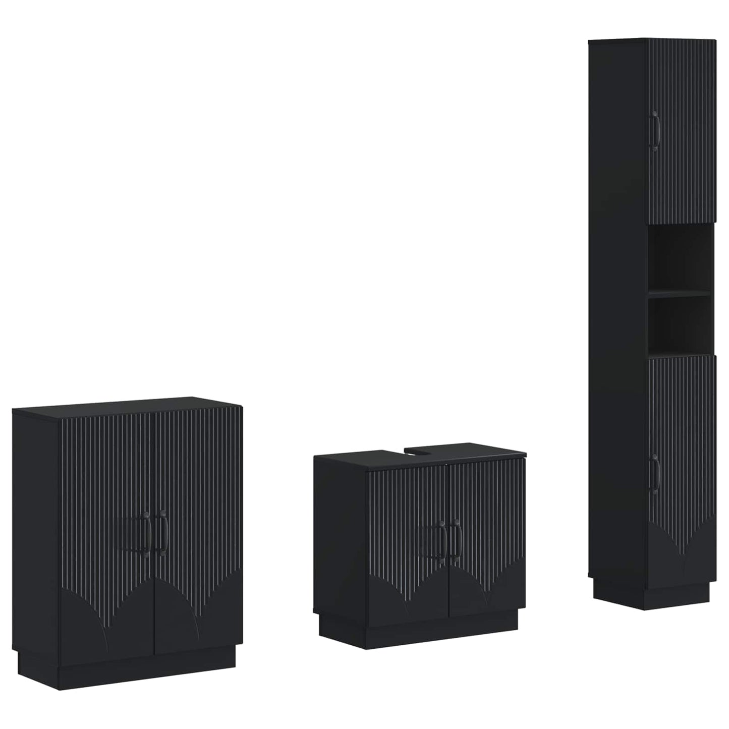 3 Piece Bathroom Cabinet Set HOORN Black Engineered Wood