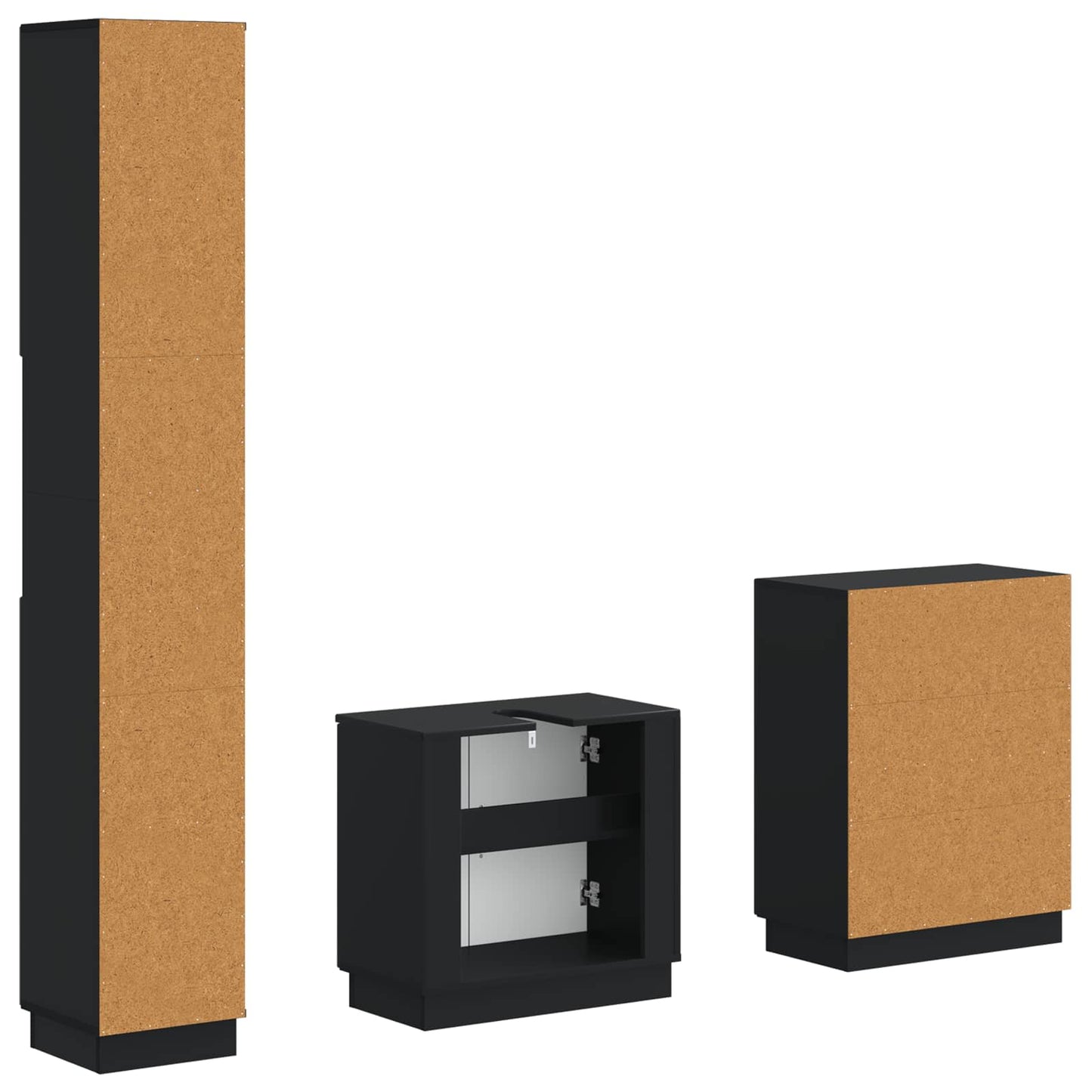 3 Piece Bathroom Cabinet Set HOORN Black Engineered Wood