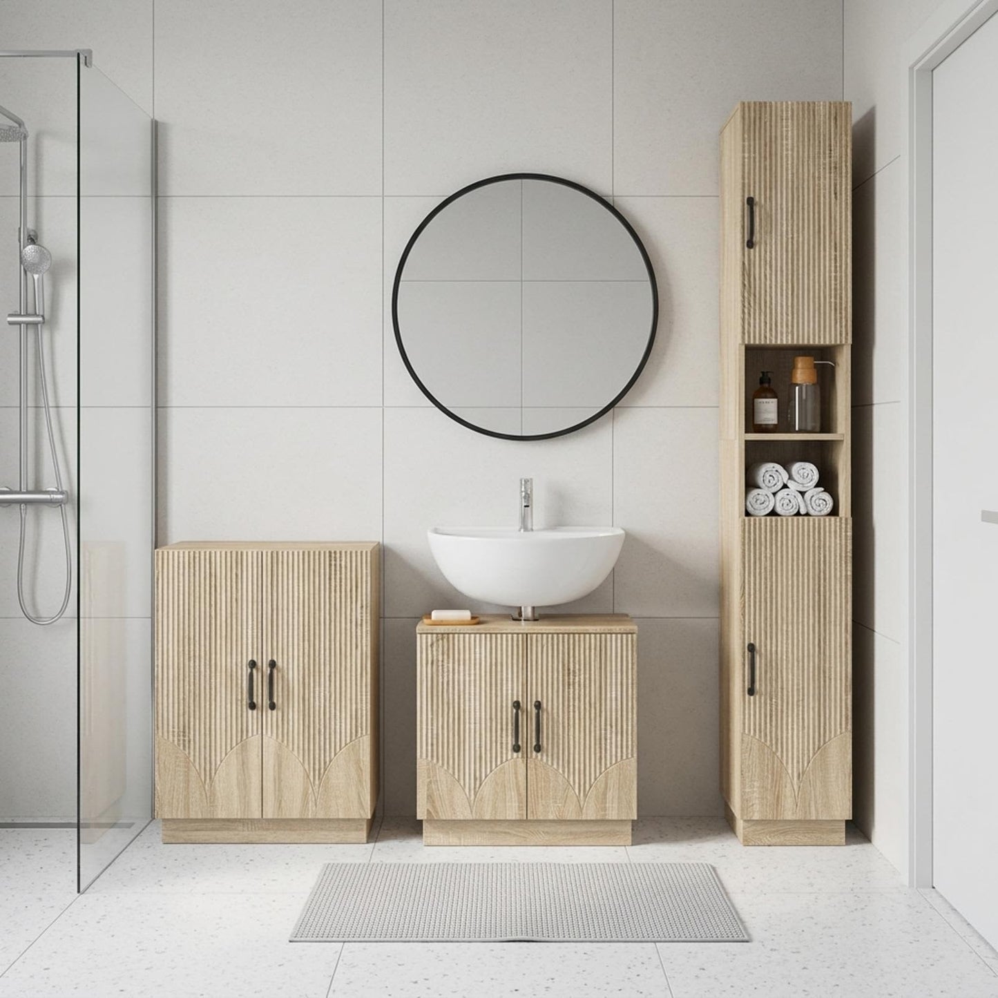 3 Piece Bathroom Cabinet Set HOORN Sonoma Oak Engineered Wood