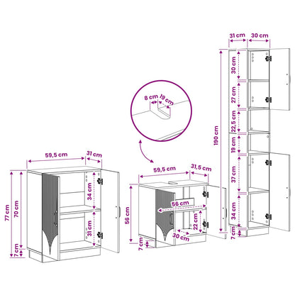 3 Piece Bathroom Cabinet Set HOORN Concrete Grey