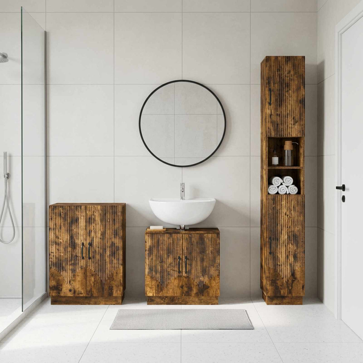 3 Piece Bathroom Cabinet Set HOORN Smoked Oak Engineered Wood