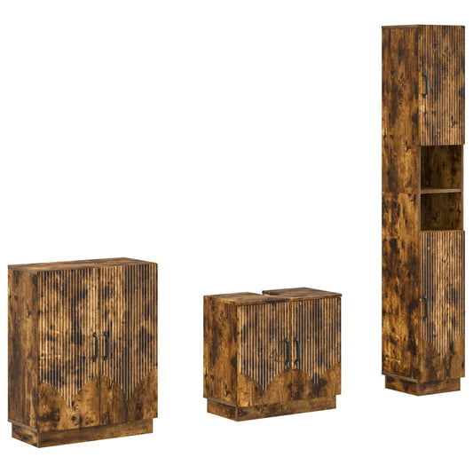 3 Piece Bathroom Cabinet Set HOORN Smoked Oak Engineered Wood