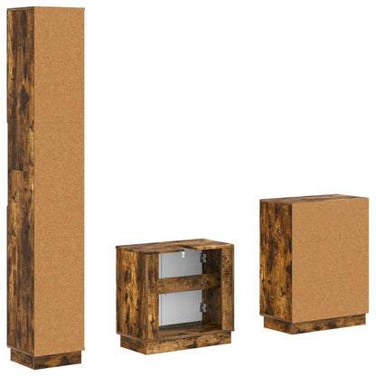 3 Piece Bathroom Cabinet Set HOORN Smoked Oak Engineered Wood