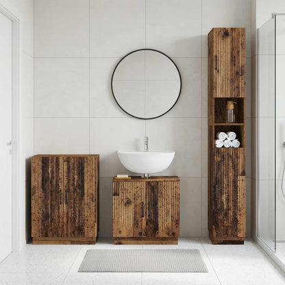 3 Piece Bathroom Cabinet Set HOORN Old Wood Engineered Wood