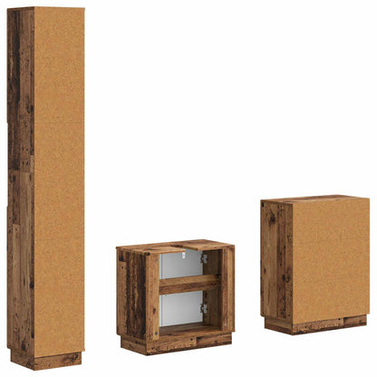3 Piece Bathroom Cabinet Set HOORN Old Wood Engineered Wood
