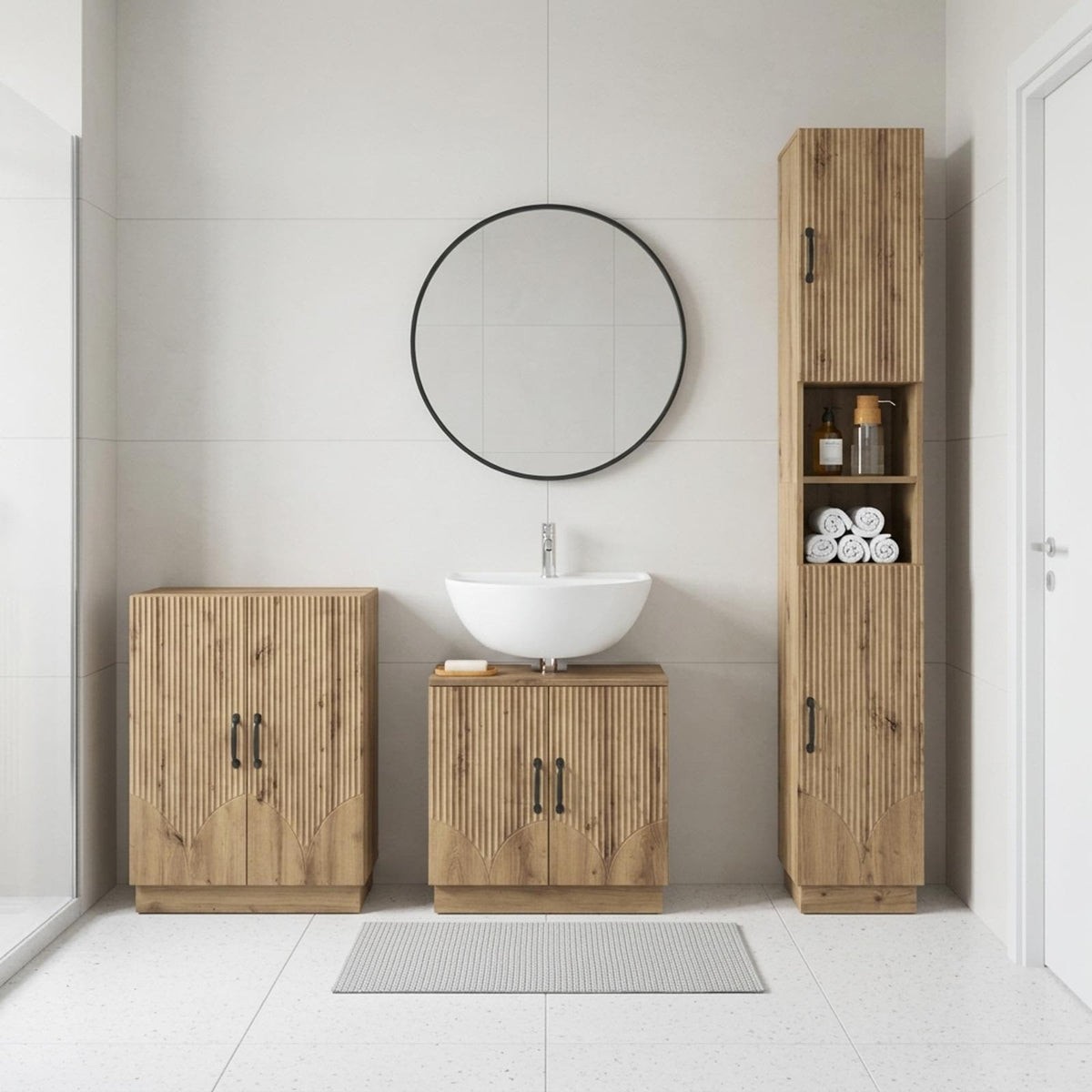 3 Piece Bathroom Cabinet Set HOORN Artisan Oak Engineered Wood