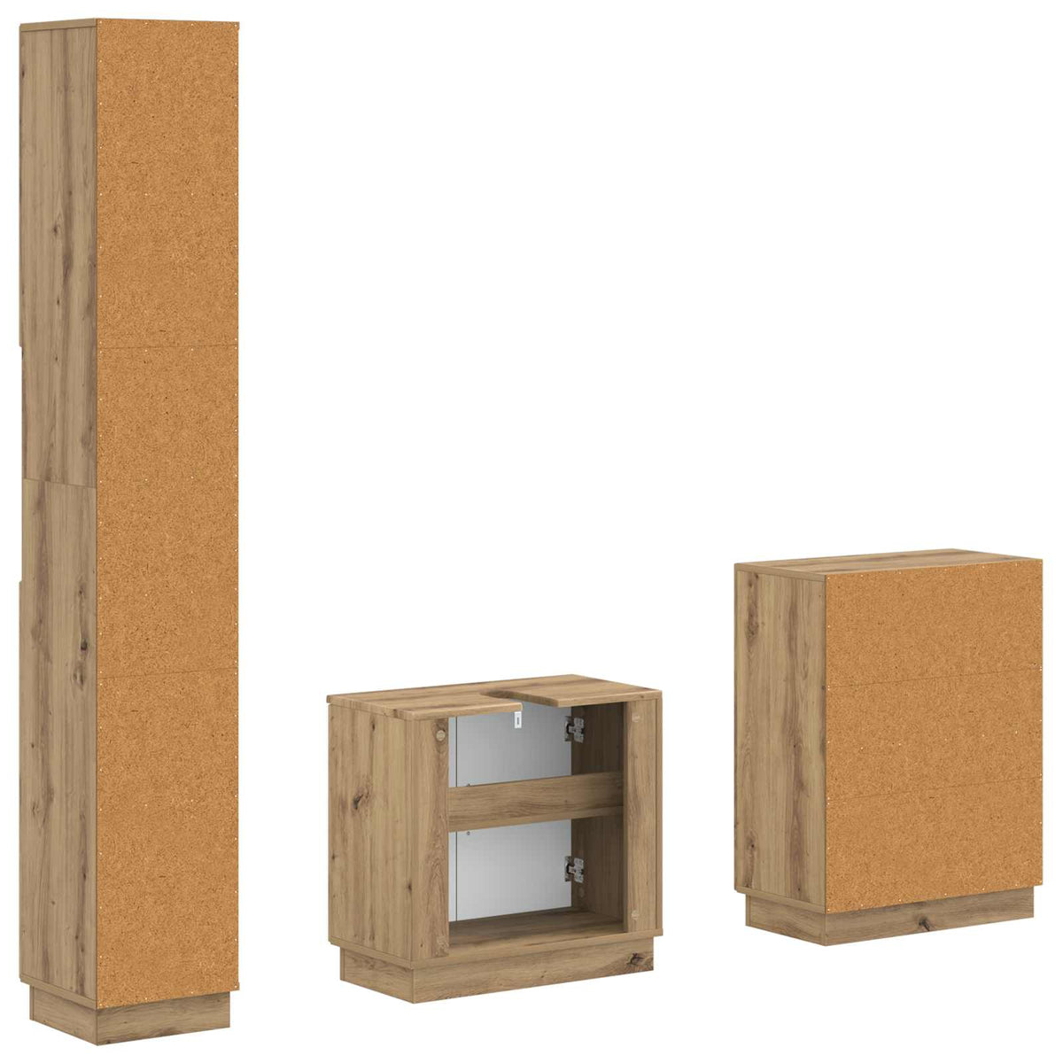 3 Piece Bathroom Cabinet Set HOORN Artisan Oak Engineered Wood