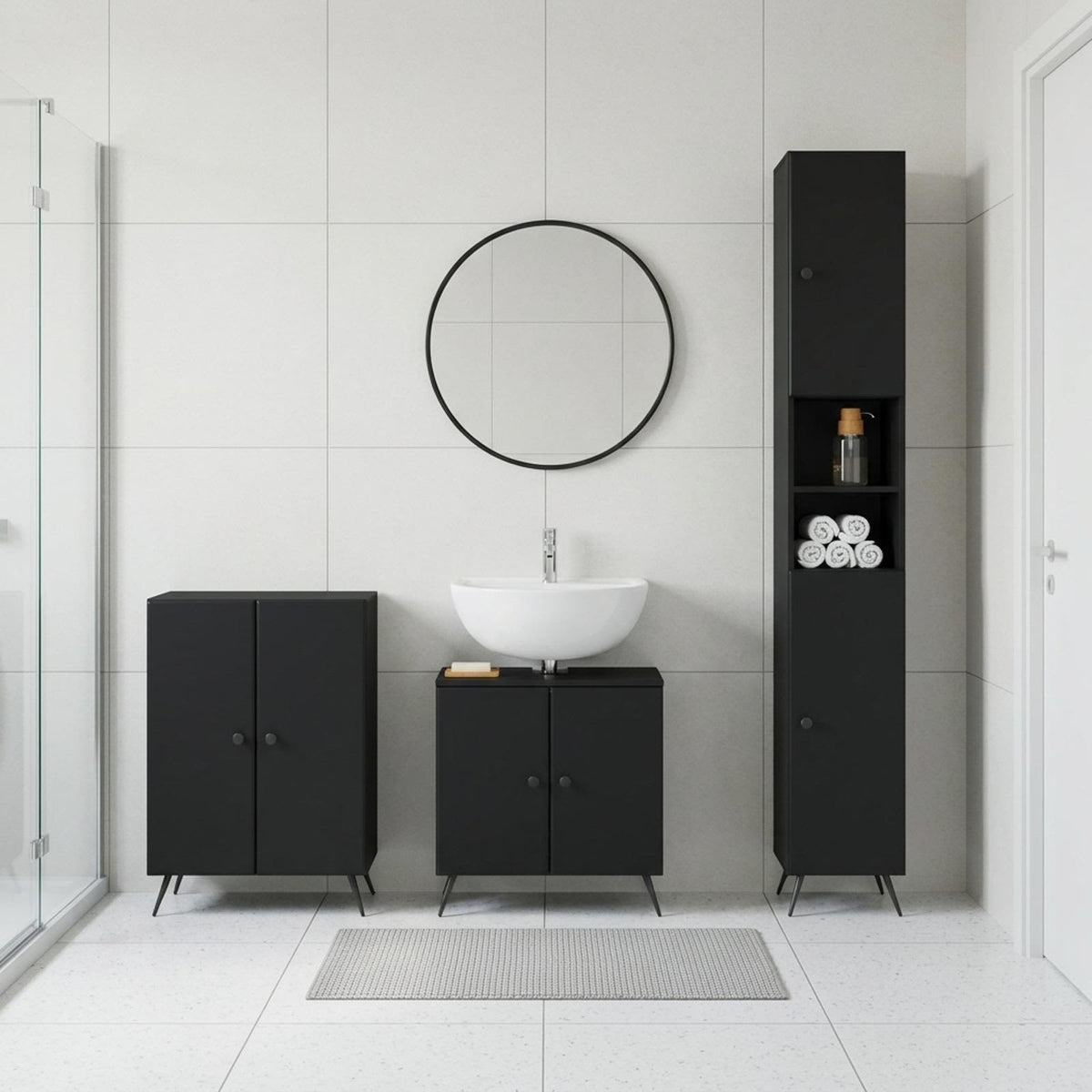 3 Piece Bathroom Cabinet Set BREDA Black Engineered Wood