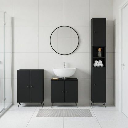3 Piece Bathroom Cabinet Set BREDA Black Engineered Wood