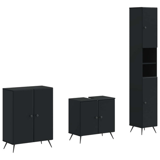 3 Piece Bathroom Cabinet Set BREDA Black Engineered Wood