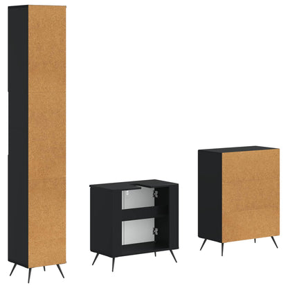 3 Piece Bathroom Cabinet Set BREDA Black Engineered Wood