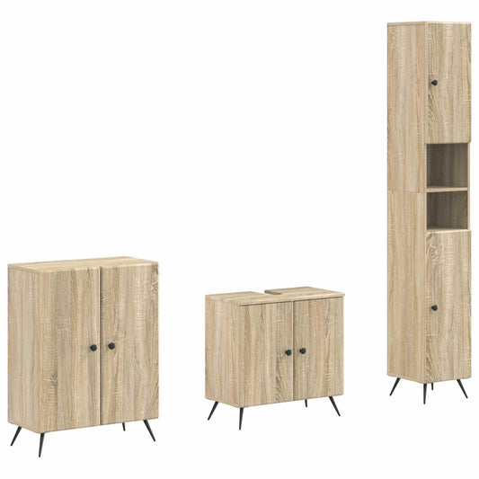 3 Piece Bathroom Cabinet Set BREDA Sonoma Oak Engineered Wood