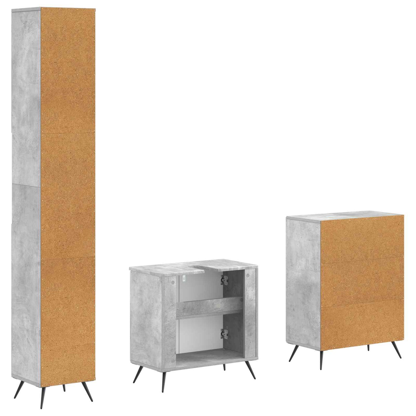 3 Piece Bathroom Cabinet Set BREDA Concrete Grey