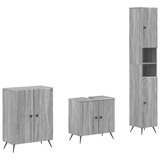 3 Piece Bathroom Cabinet Set BREDA Grey Sonoma Engineered Wood