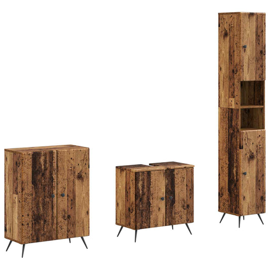 3 Piece Bathroom Cabinet Set BREDA Old Wood Engineered Wood