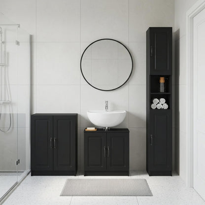 3 Piece Bathroom Cabinet Set UTRECHT Black Engineered Wood