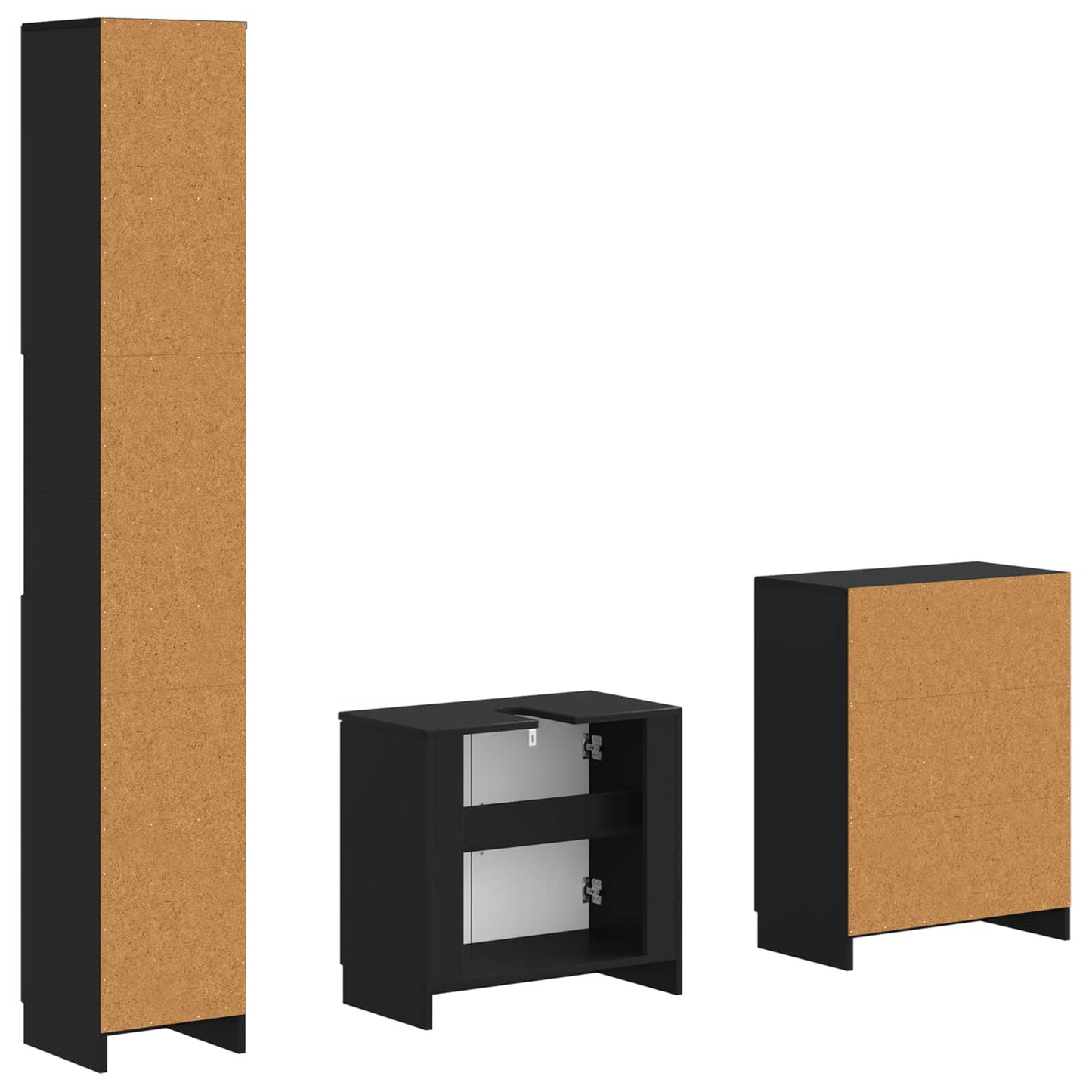 3 Piece Bathroom Cabinet Set UTRECHT Black Engineered Wood