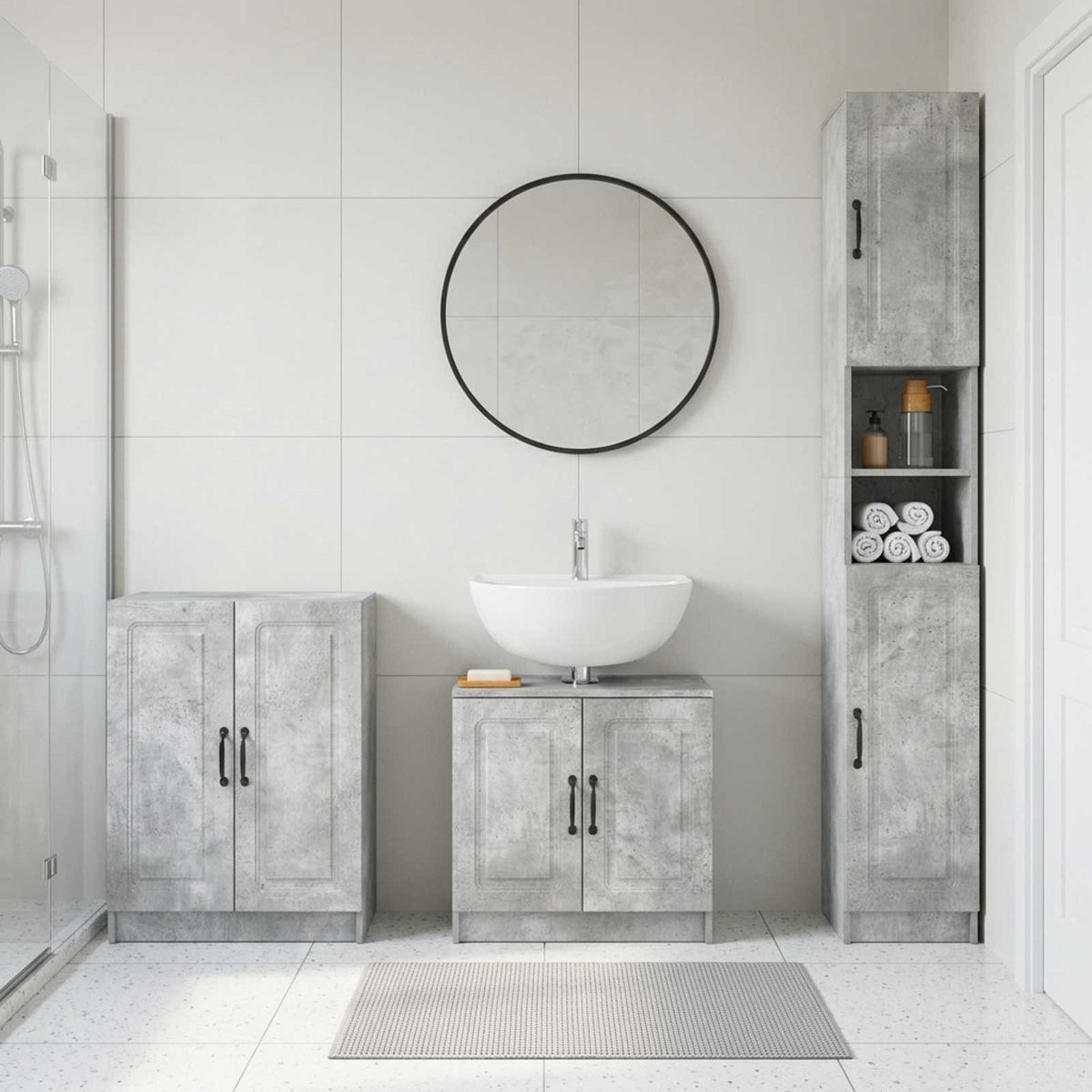 3 Piece Bathroom Cabinet Set UTRECHT Concrete Grey