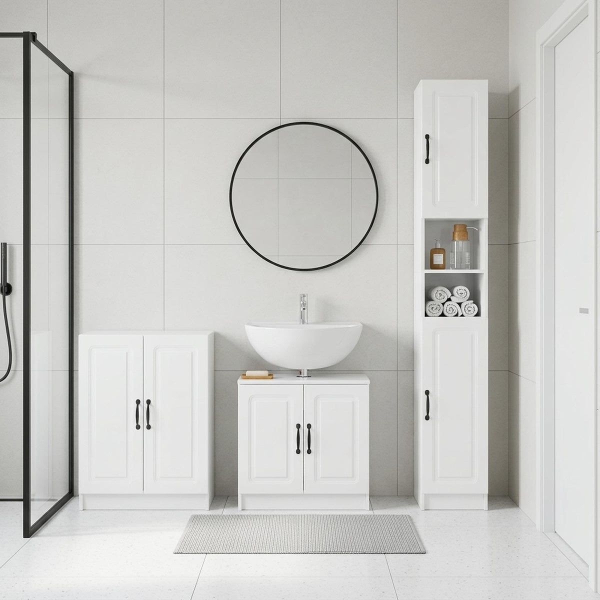 3 Piece Bathroom Cabinet Set UTRECHT High Gloss White