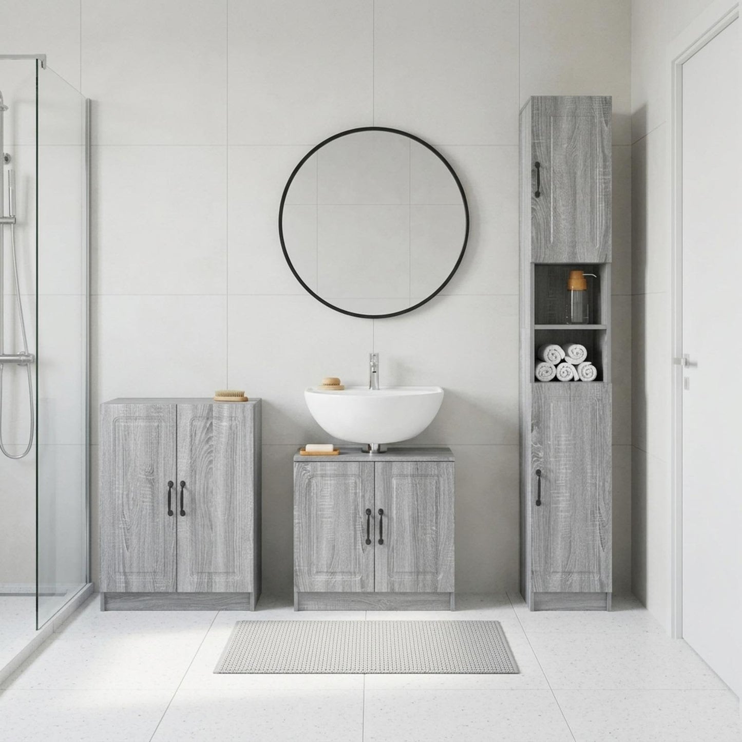 3 Piece Bathroom Cabinet Set UTRECHT Grey Sonoma
