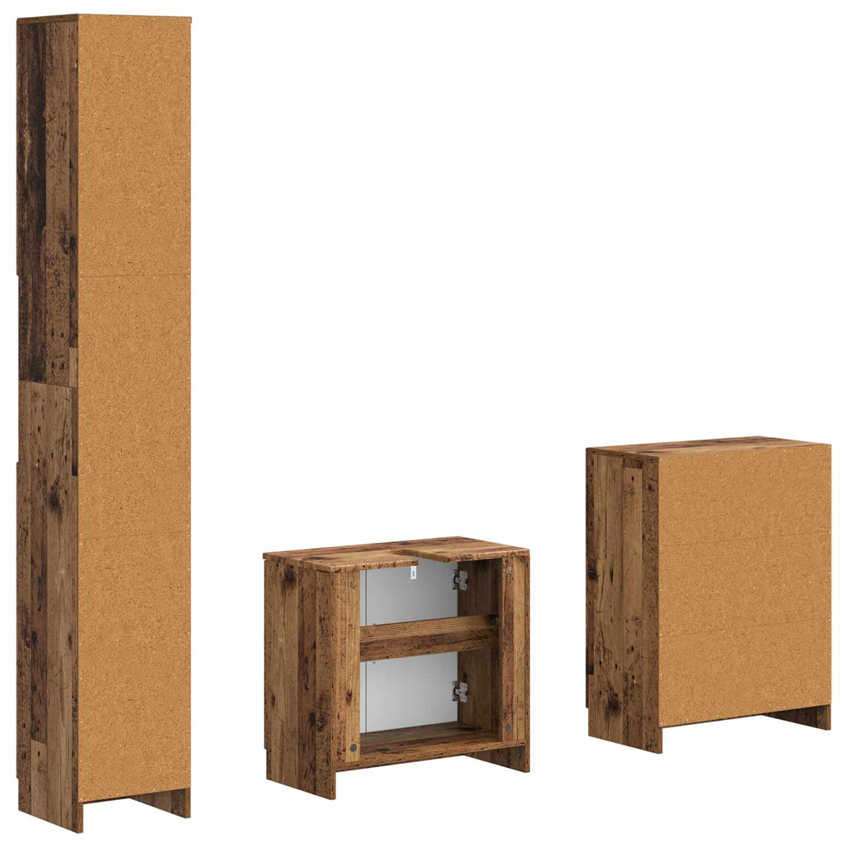 3 Piece Bathroom Cabinet Set UTRECHT Old Wood Engineered Wood