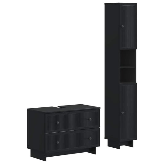 2 Piece Bathroom Cabinet Set EDE Black Engineered Wood