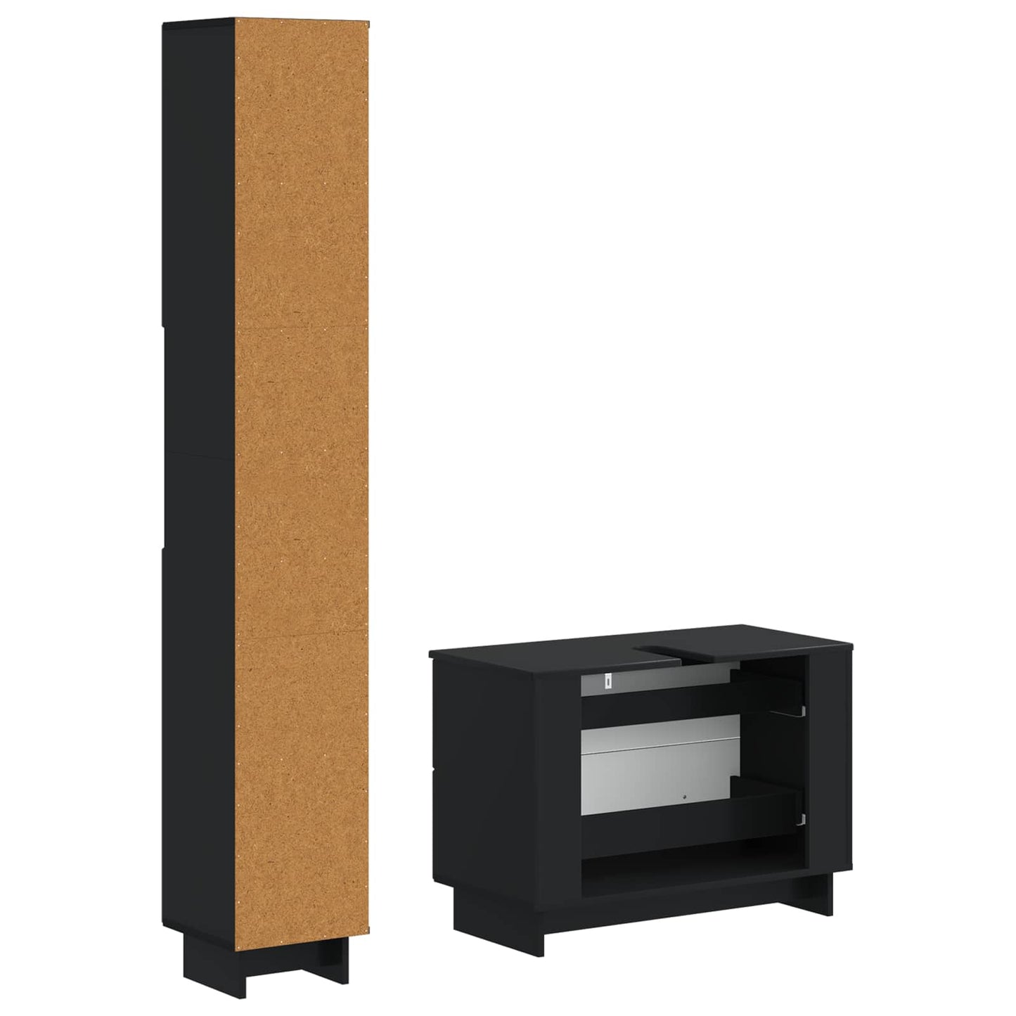 2 Piece Bathroom Cabinet Set EDE Black Engineered Wood