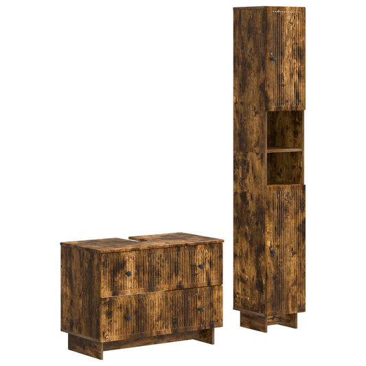 2 Piece Bathroom Cabinet Set EDE Smoked Oak Engineered Wood