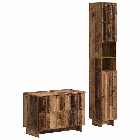2 Piece Bathroom Cabinet Set EDE Old Wood Engineered Wood