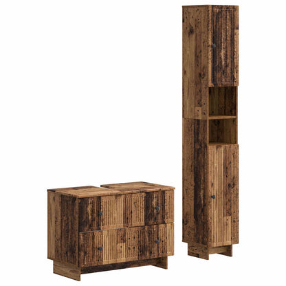 2 Piece Bathroom Cabinet Set EDE Old Wood Engineered Wood
