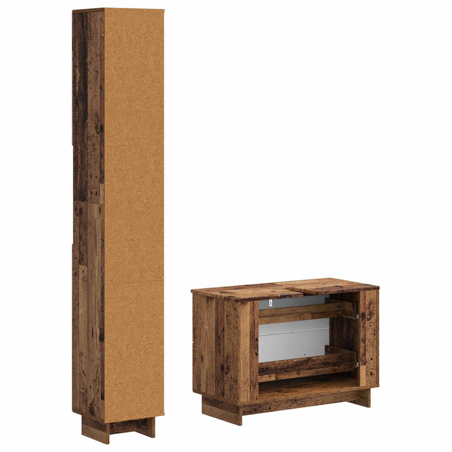 2 Piece Bathroom Cabinet Set EDE Old Wood Engineered Wood