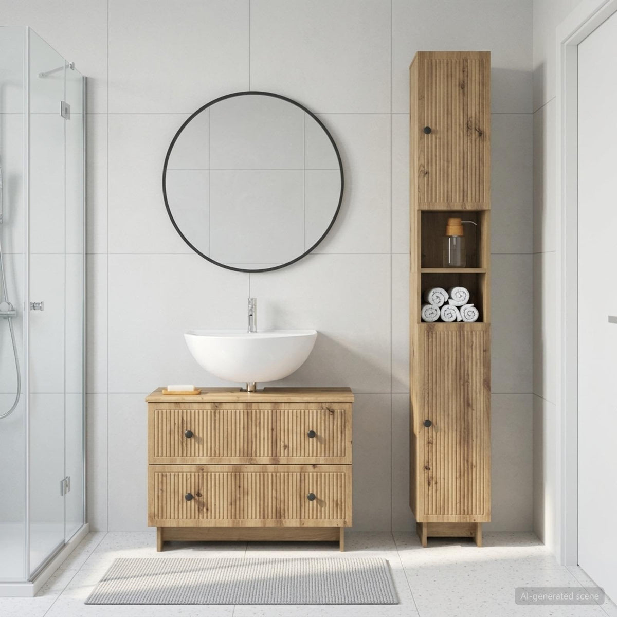 2 Piece Bathroom Cabinet Set EDE Artisan Oak Engineered Wood