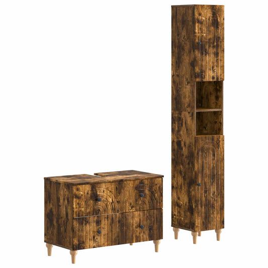 2 Piece Bathroom Cabinet Set ALKMAAR Smoked Oak Engineered Wood