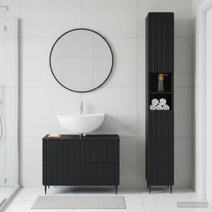 2 Piece Bathroom Cabinet Set ZWOLLE Black Engineered Wood