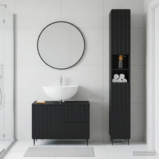 2 Piece Bathroom Cabinet Set ZWOLLE Black Engineered Wood