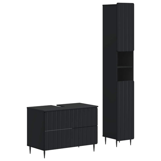 2 Piece Bathroom Cabinet Set ZWOLLE Black Engineered Wood
