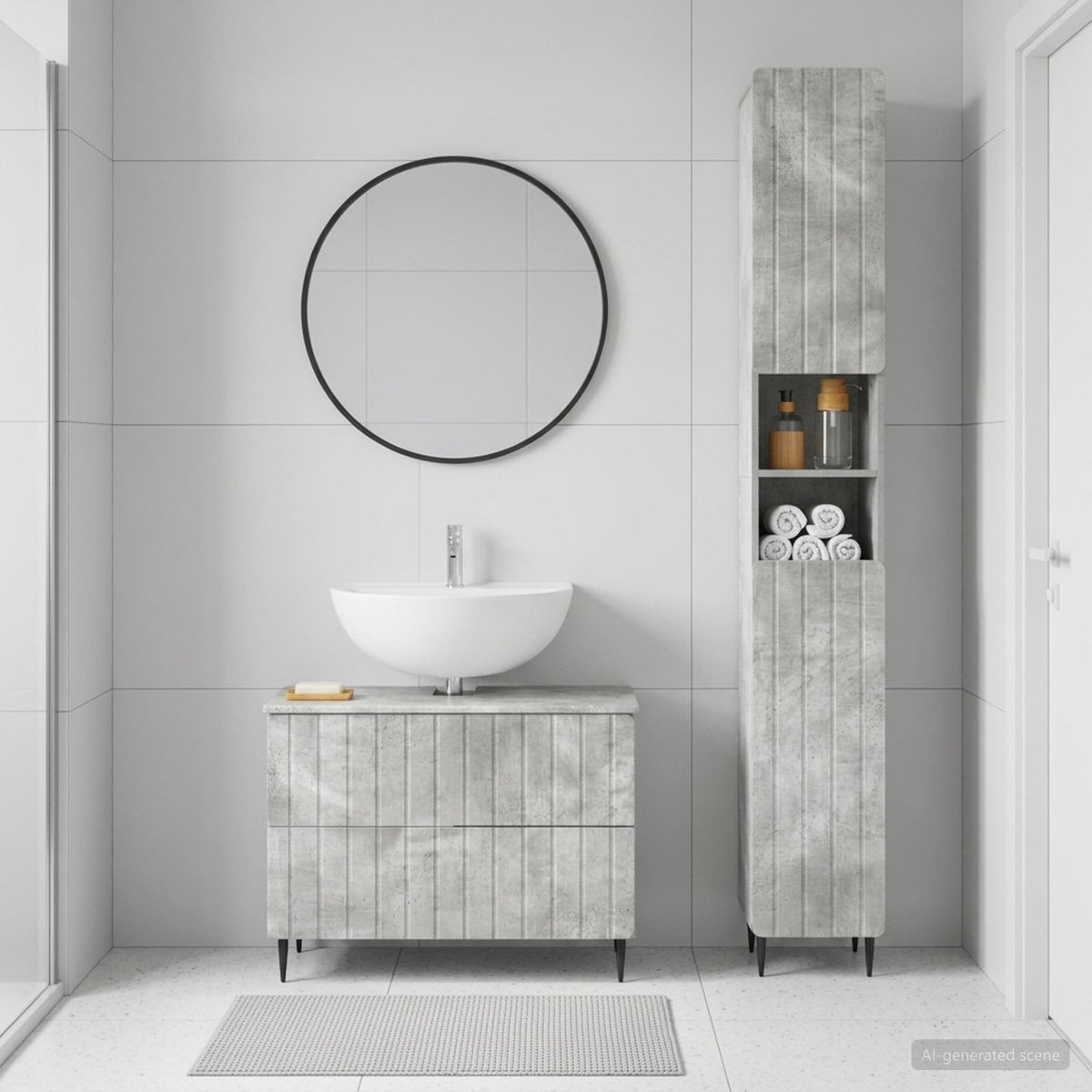 2 Piece Bathroom Cabinet Set ZWOLLE Concrete Grey