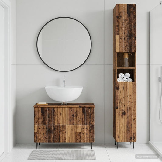 2 Piece Bathroom Cabinet Set ZWOLLE Old Wood Engineered Wood