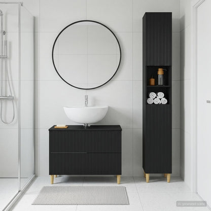 2 Piece Bathroom Cabinet Set ARNHEM Black Engineered Wood