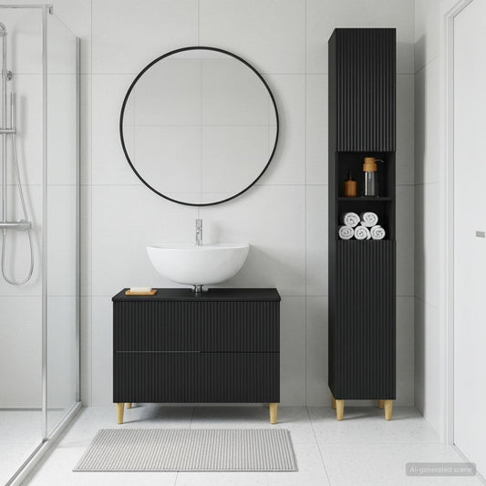 2 Piece Bathroom Cabinet Set ARNHEM Black Engineered Wood