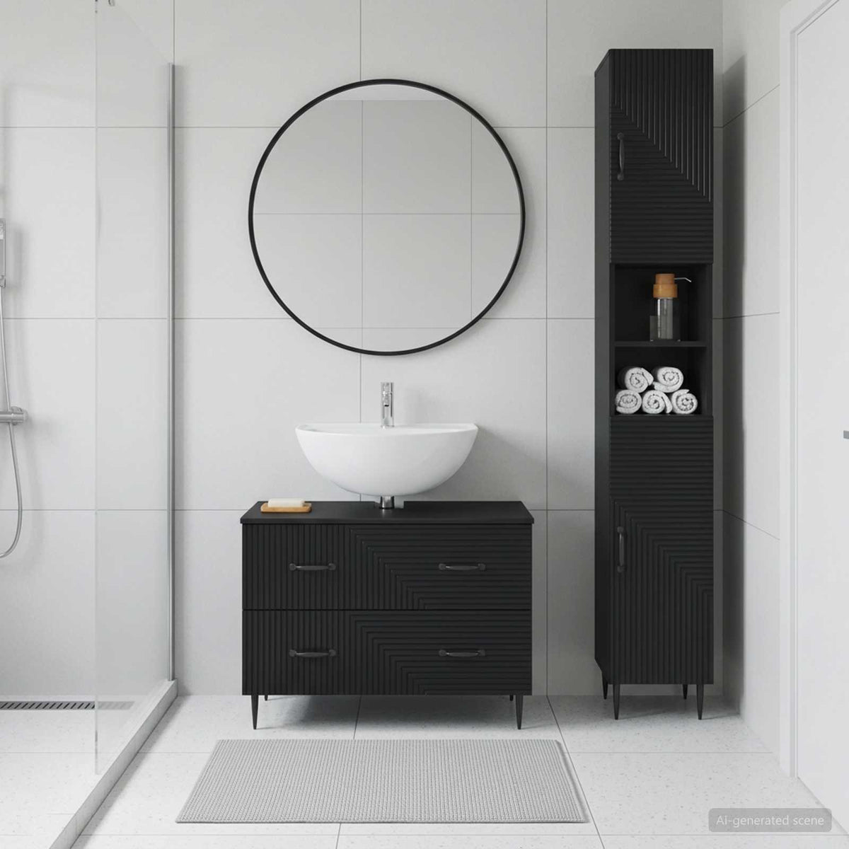 2 Piece Bathroom Cabinet Set HAARLEM Black Engineered Wood