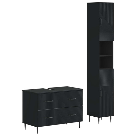 2 Piece Bathroom Cabinet Set HAARLEM Black Engineered Wood