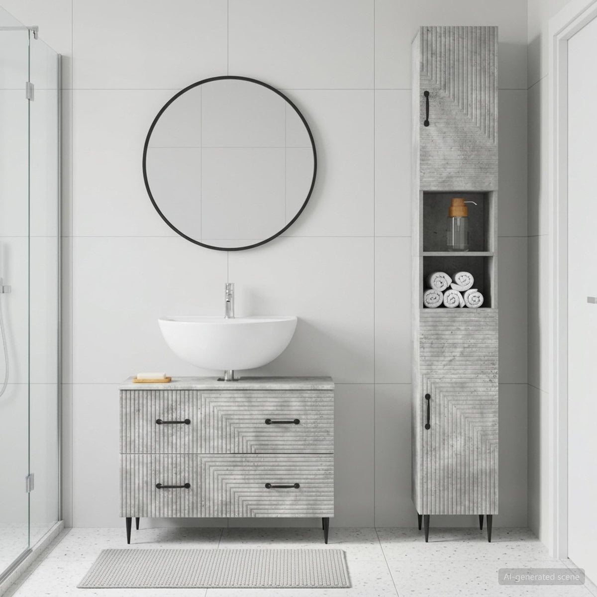 2 Piece Bathroom Cabinet Set HAARLEM Concrete Grey