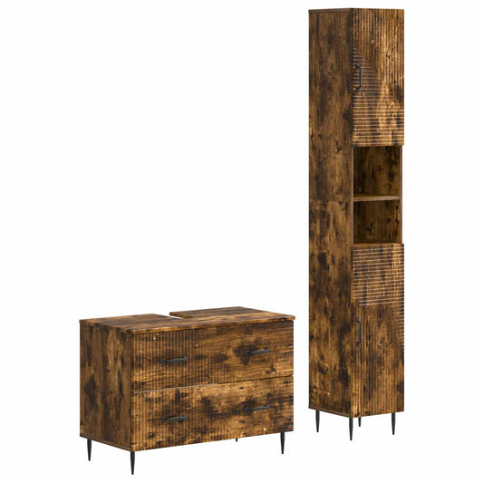 2 Piece Bathroom Cabinet Set HAARLEM Smoked Oak Engineered Wood
