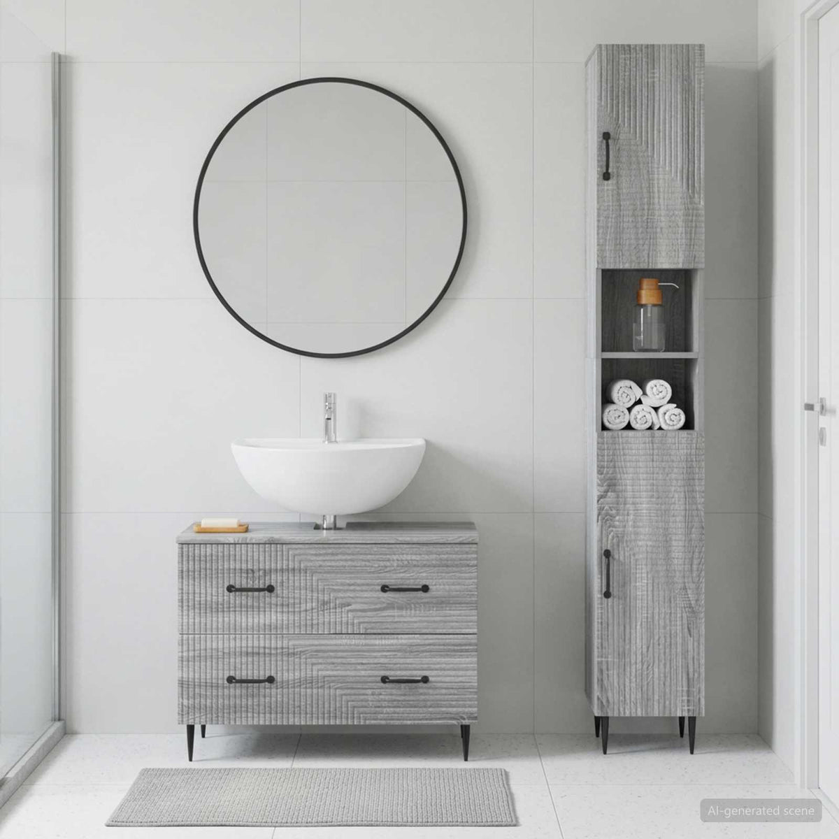 2 Piece Bathroom Cabinet Set HAARLEM Grey Sonoma