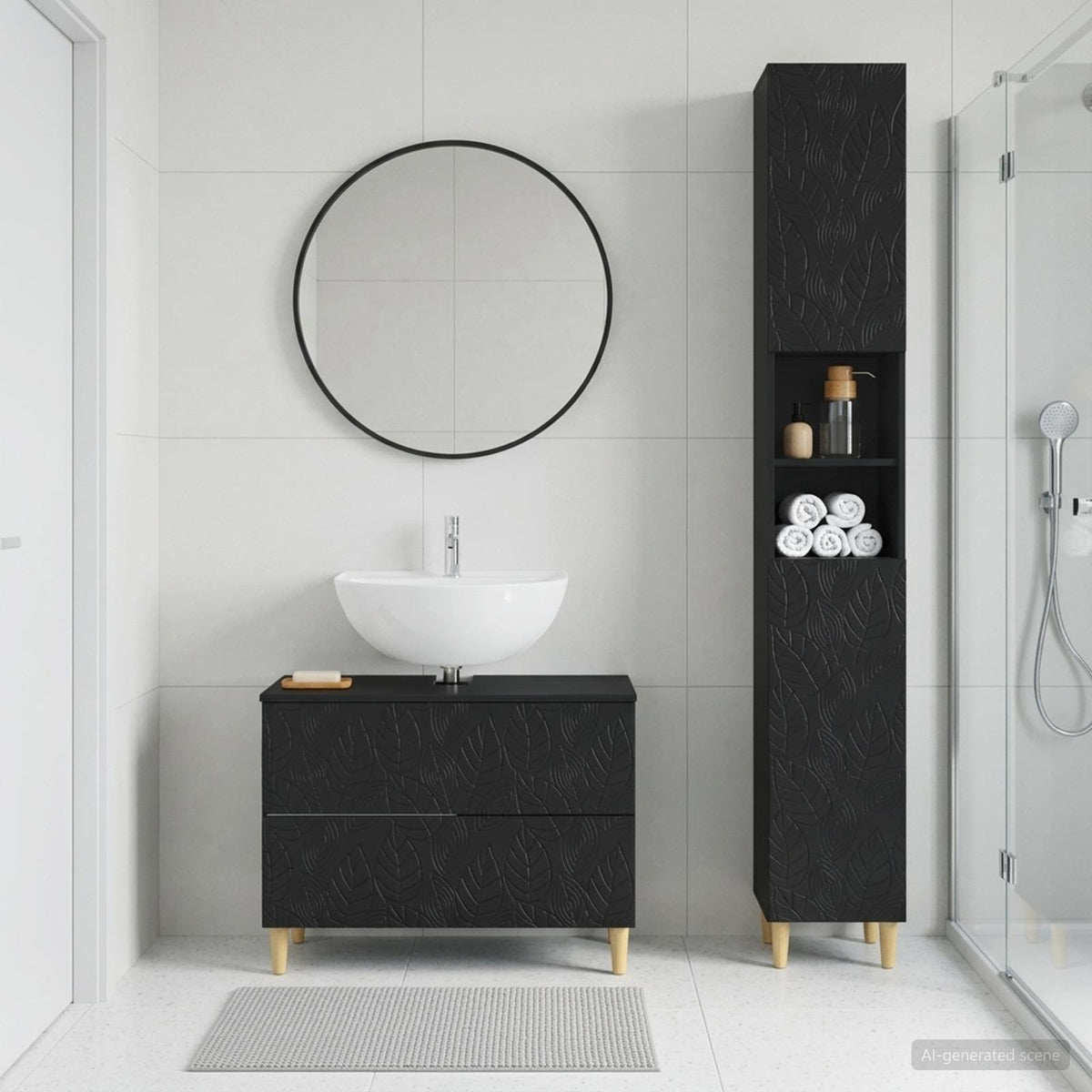 2 Piece Bathroom Cabinet Set DELFT Black Engineered Wood