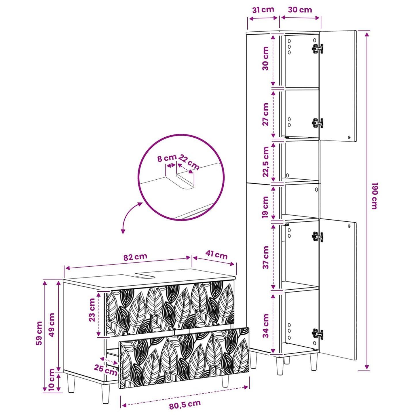 2 Piece Bathroom Cabinet Set DELFT High Gloss White
