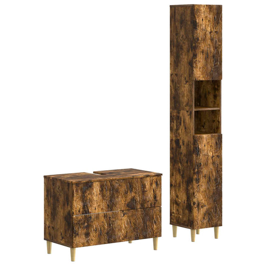 2 Piece Bathroom Cabinet Set DELFT Smoked Oak Engineered Wood