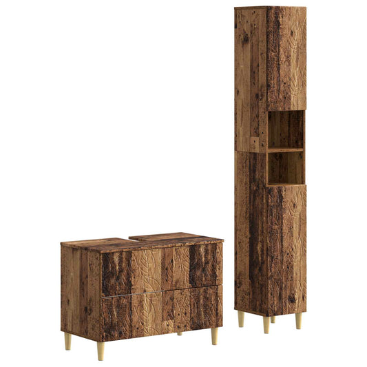 2 Piece Bathroom Cabinet Set DELFT Old Wood Engineered Wood